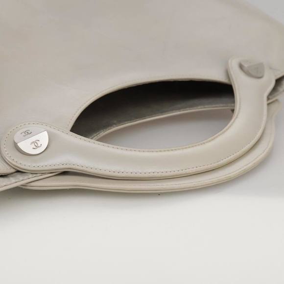 CHANEL Matelasse Hand Bag Leather Silver Light Gray Pearl CC Auth bs20615 - Picture 7 of 16